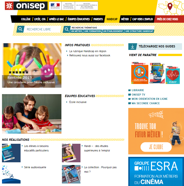 ONISEP : le portail scolarité et handicap | 